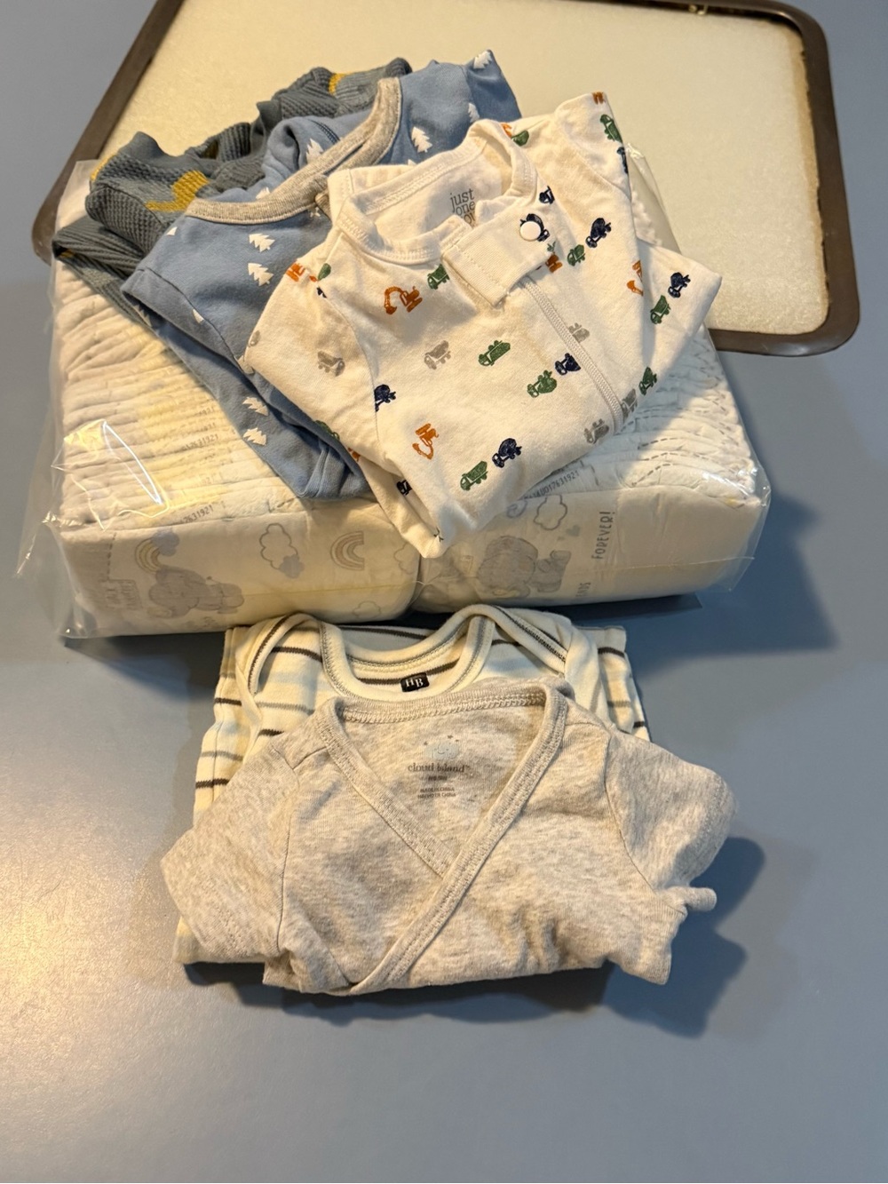 Mixed Baby Onesies Set in Gray, Blue & White